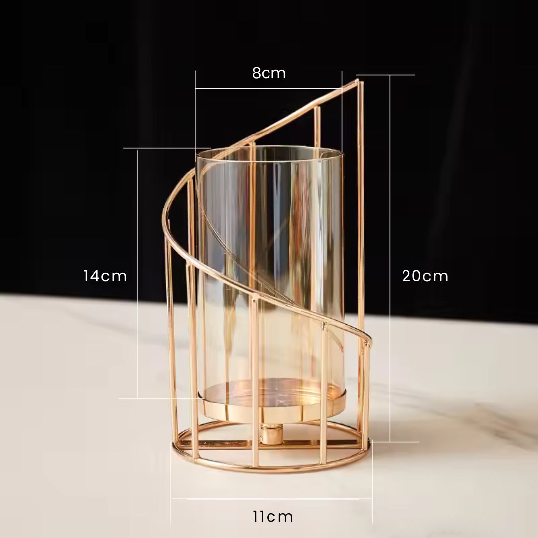 Hurricane Candle Holder - Vintage Gold Spiral Design with Glass Windshield for Rustic and Modern Table Decor