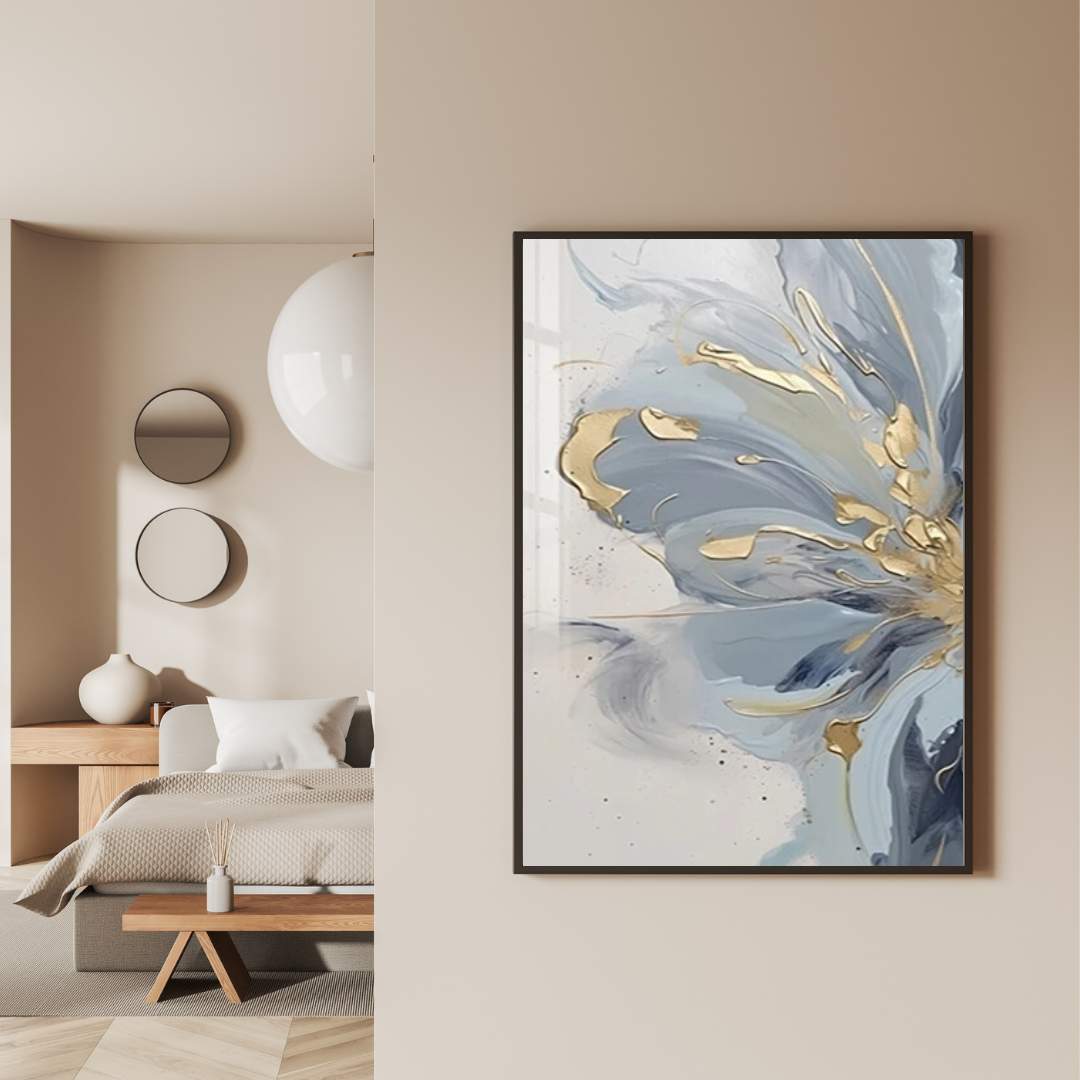 Blue Floral Wall Art | Textured Oil Painting, 2-Piece Canvas, Frameless
