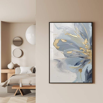 Blue Floral Wall Art | Textured Oil Painting, 2-Piece Canvas, Frameless