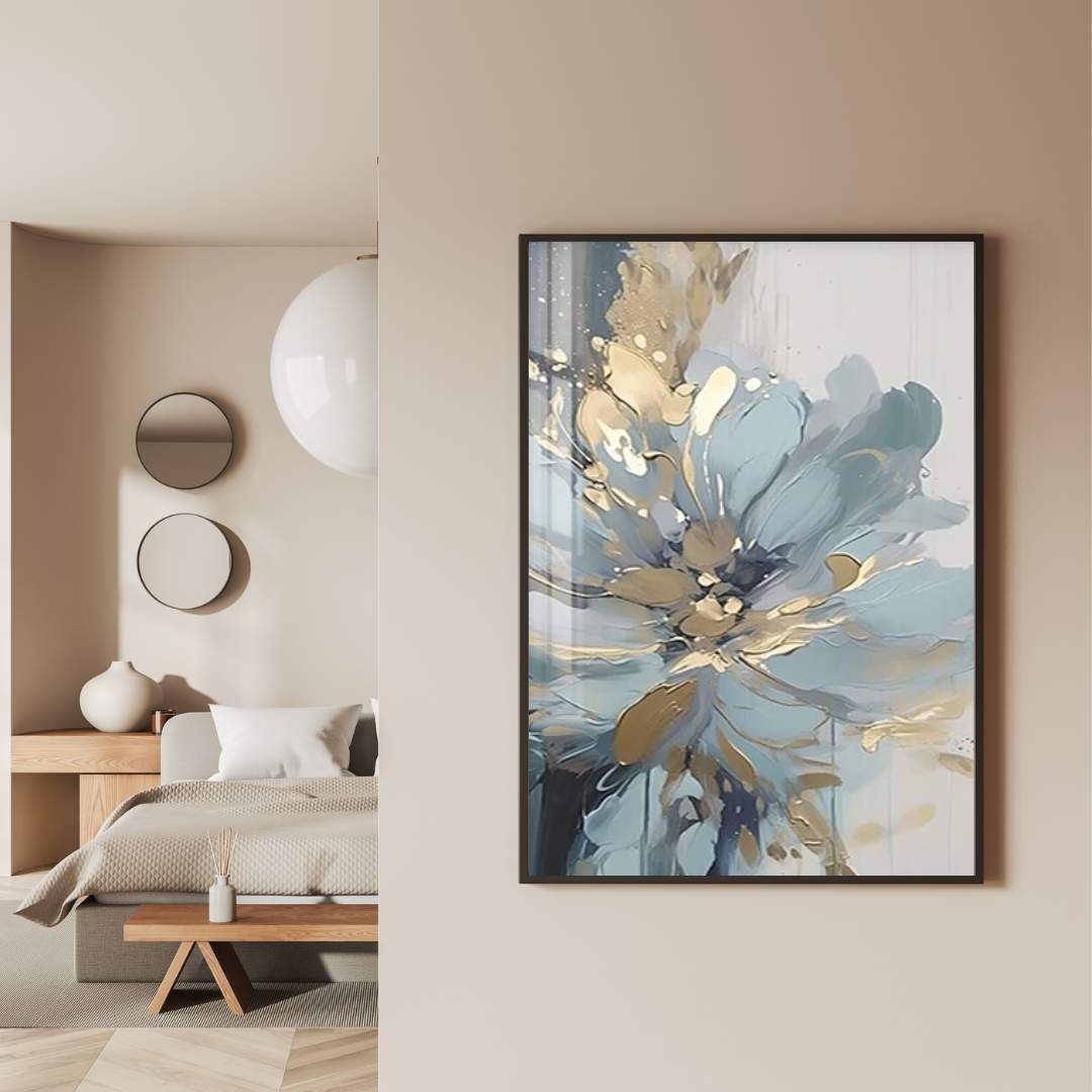 Blue Floral Wall Art | Textured Oil Painting, 2-Piece Canvas, Frameless