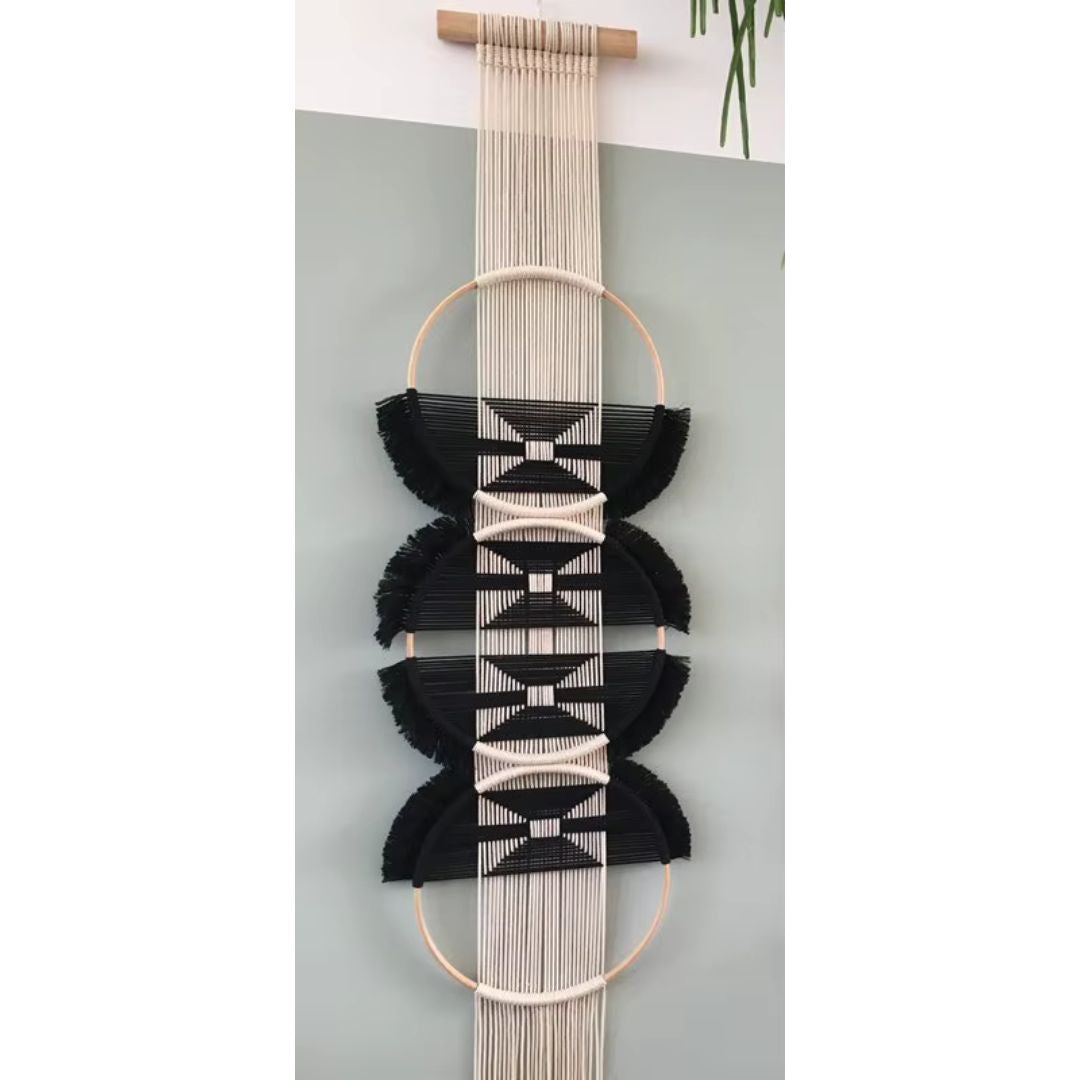 Macrame Wall Hanging Woven with Cotton and Wooden Ring Featuring Handmade Boho Mandala Tapestry