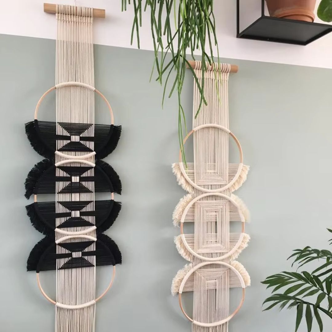 Macrame Wall Hanging Woven with Cotton and Wooden Ring Featuring Handmade Boho Mandala Tapestry