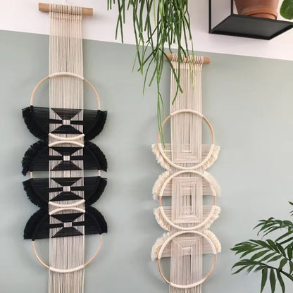 Macrame Wall Hanging Woven with Cotton and Wooden Ring Featuring Handmade Boho Mandala Tapestry
