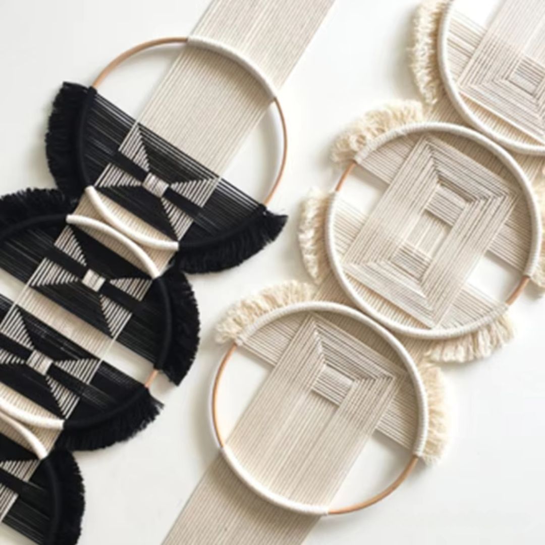 Macrame Wall Hanging Woven with Cotton and Wooden Ring Featuring Handmade Boho Mandala Tapestry
