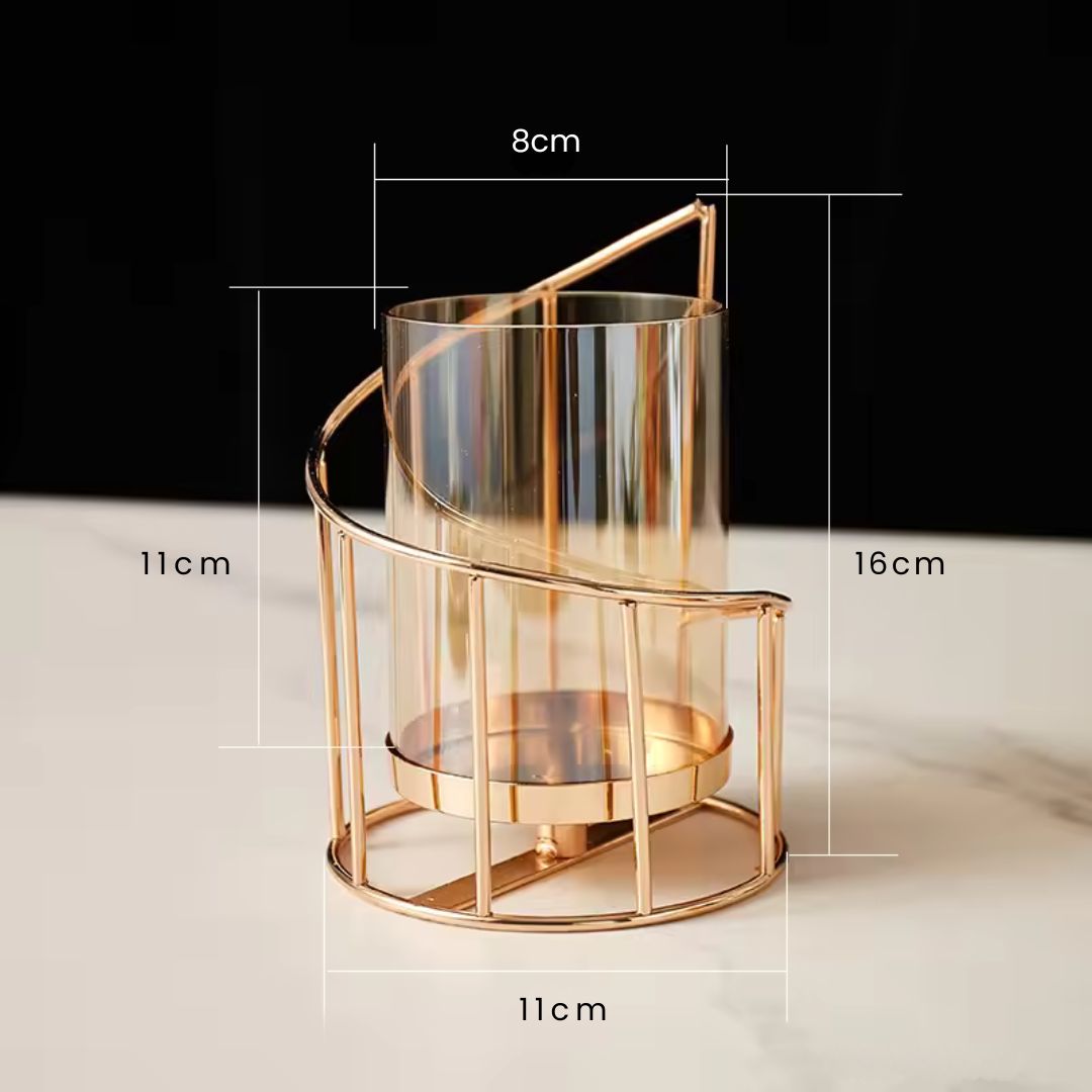 Hurricane Candle Holder - Vintage Gold Spiral Design with Glass Windshield for Rustic and Modern Table Decor