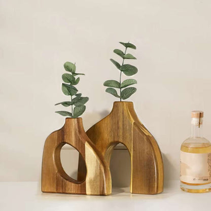 Wooden Vase Set – Handcrafted Acacia Wood, Decorative, Nordic Style, Ideal for Flowers & Plants