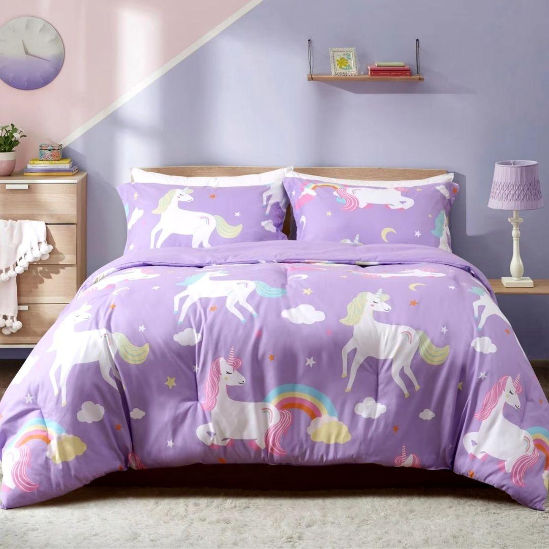 Unicorn Bedding Set – Pink & Purple Galaxy Design for Kids, Girls, Toddlers, Single to King Sizes