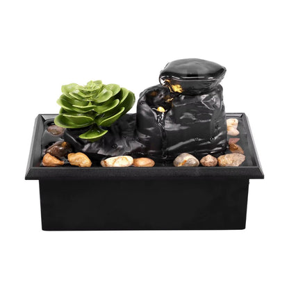 Small Water Fountain – Mini Indoor Fountain for Desk with LED Lights, Battery Operated & Relaxing Water Feature