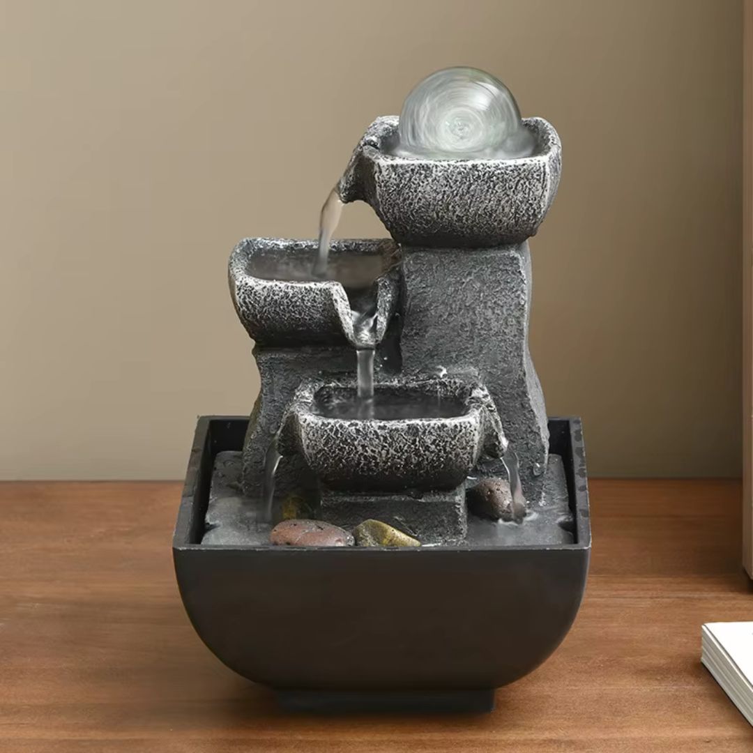 Tabletop Water Fountain – With LED Lights, Indoor Zen Mini Waterfall for Desk Decor