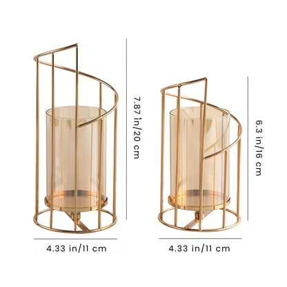 Hurricane Candle Holder - Vintage Gold Spiral Design with Glass Windshield for Rustic and Modern Table Decor