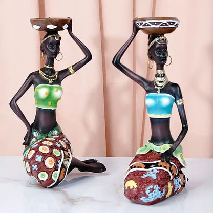 Tealight Holder - African Women Candle Holder, Vintage Statue, Decorative Table Centerpiece for Living Room and Office
