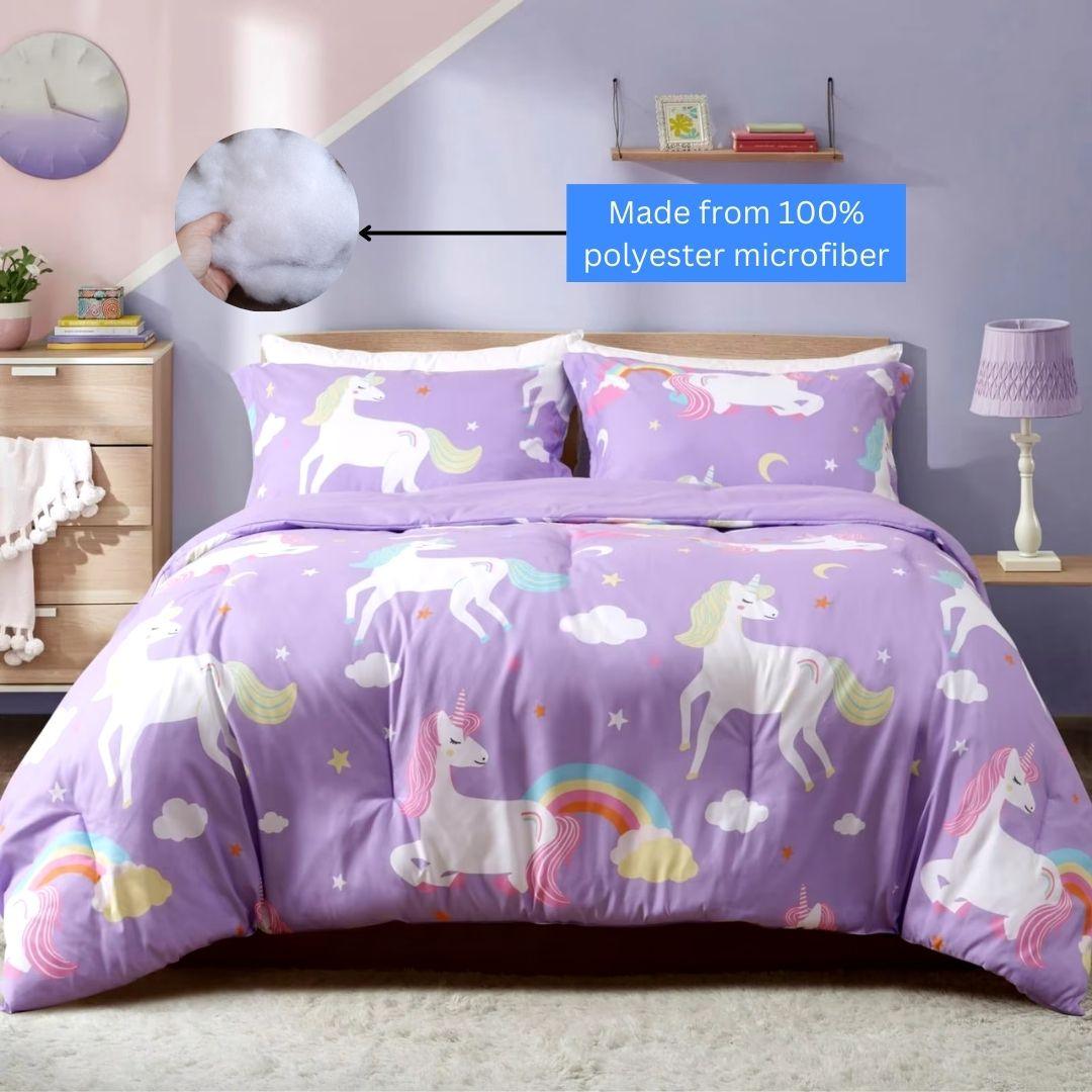 Unicorn Bedding Set – Pink & Purple Galaxy Design for Kids, Girls, Toddlers, Single to King Sizes