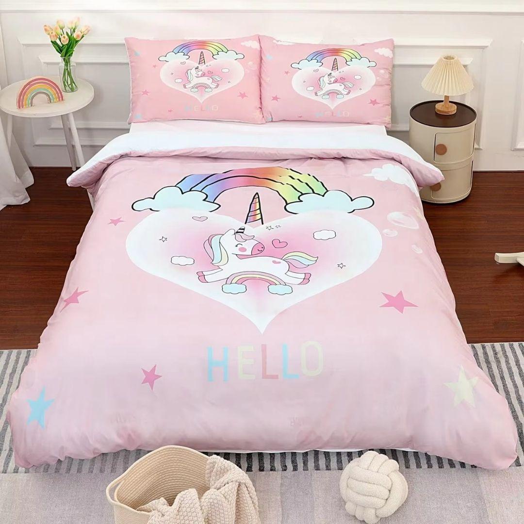 Unicorn Bedding Set – Pink & Purple Galaxy Design for Kids, Girls, Toddlers, Single to King Sizes