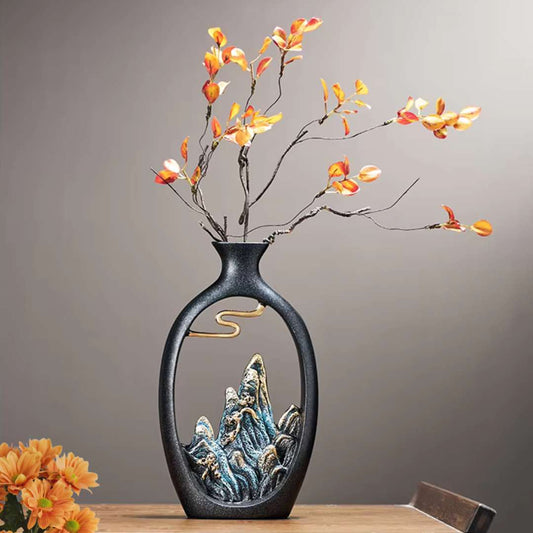 Black Vase – Contemporary Ceramic Vase for Floral Arrangements, Pampas Grass, and Stylish Table or Shelf Decor