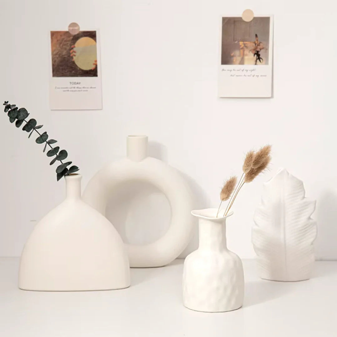White Vase – Plastic with Ceramic Like Appearance for Indoor Flowers, Modern Centerpiece, and Minimalist Decor