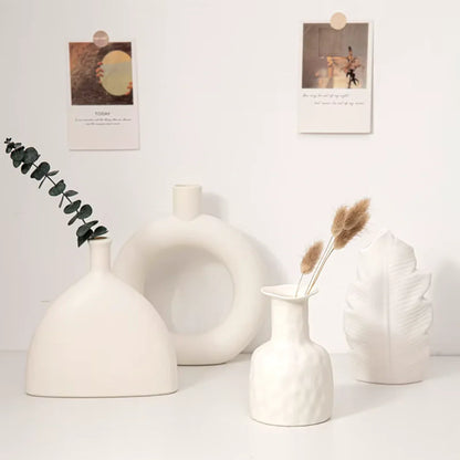 White Vase – Plastic with Ceramic Like Appearance for Indoor Flowers, Modern Centerpiece, and Minimalist Decor