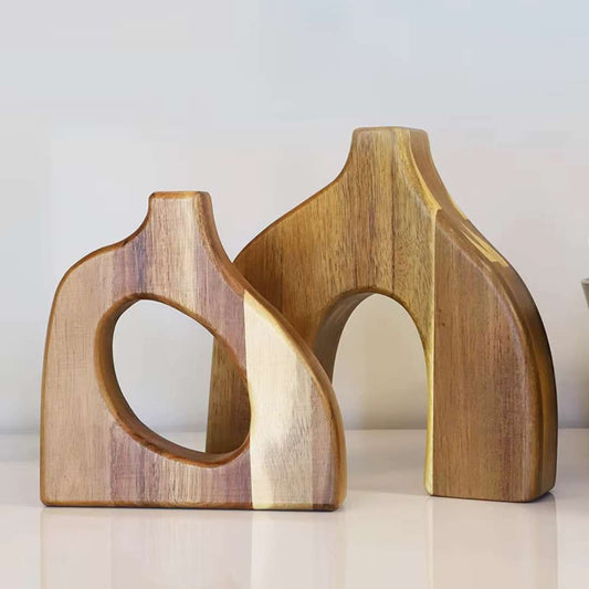 Wooden Vase Set – Handcrafted Acacia Wood, Decorative, Nordic Style, Ideal for Flowers & Plants