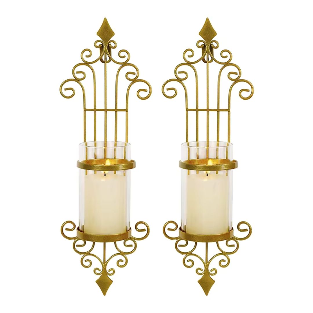 Wall Hanging Candle Holders - Gold and Black Metal Wall Mounted Sconces for Home Decor