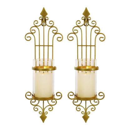 Wall Hanging Candle Holders - Gold and Black Metal Wall Mounted Sconces for Home Decor