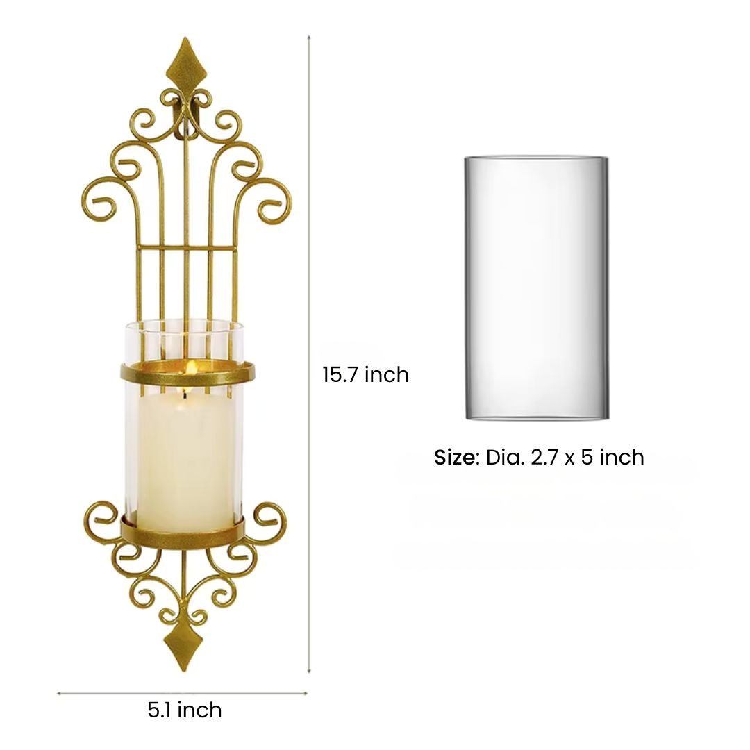 Wall Hanging Candle Holders - Gold and Black Metal Wall Mounted Sconces for Home Decor